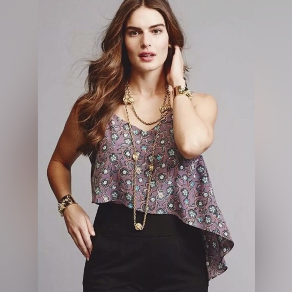 Cabi 3453 Spring Floral Scrollwork S Cami Blouse Top Purple Adjustable Straps